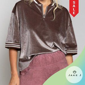 🍑Summer Furry Velveteen Boxy Oversize Polo Shirt NWOT Size Medium C167